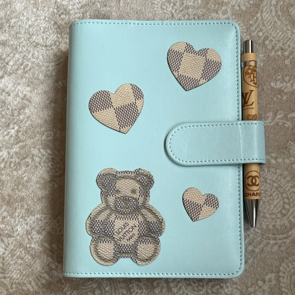 Brand New Luxury Designer Light Blue Teddy Bear Notebook Journal Planner w/ Pen